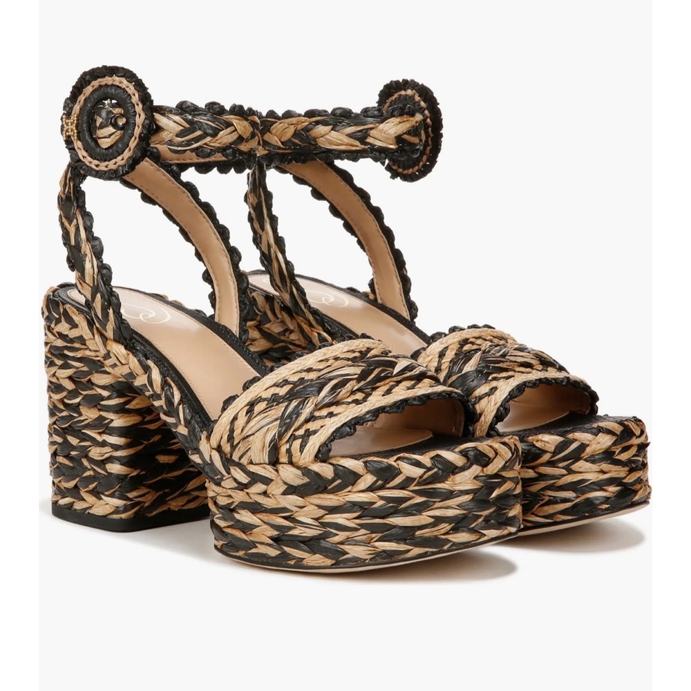 Sam Edelman Iliana Woven Platform Ankle-Strap Sandals Black & Natural Size 9.5 - Picture 2 of 12